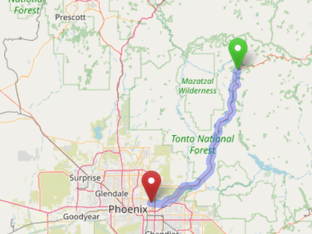 map navigation directions from Payson AZ to Gallus Detox Scottsdale