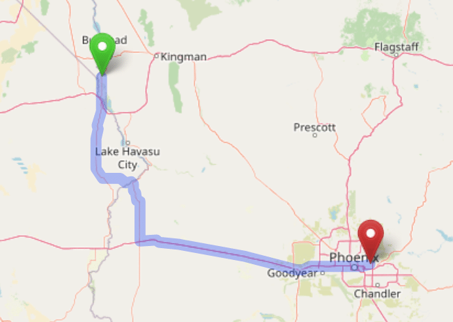 map navigation directions from Fort Mohave AZ to Gallus Detox Scottsdale