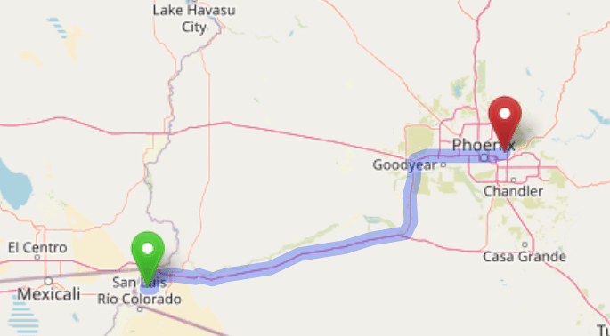 map navigation directions from Somerton AZ to Gallus Detox Scottsdale