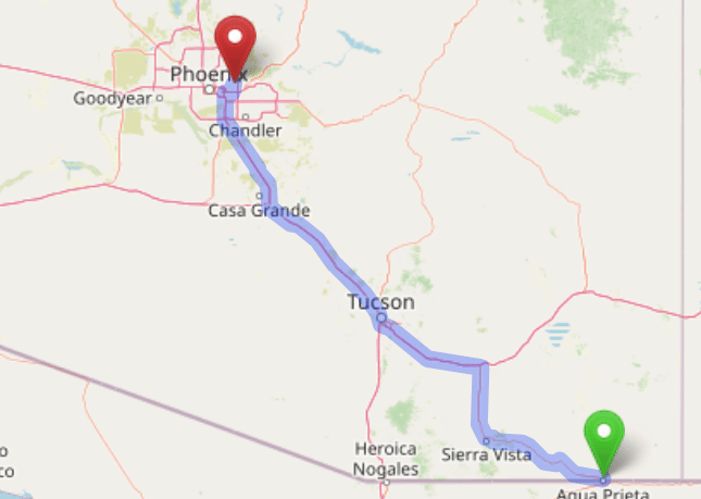 map navigation directions from Douglas AZ to Gallus Detox Scottsdale
