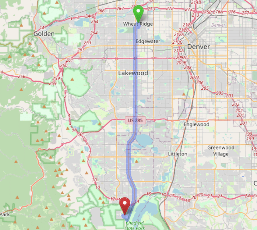 map navigation directions from Wheat Ridge to Gallus Detox Littleton CO