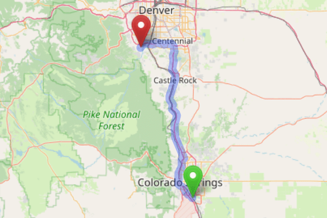 map navigation directions from Fountain to Gallus Detox Littleton CO