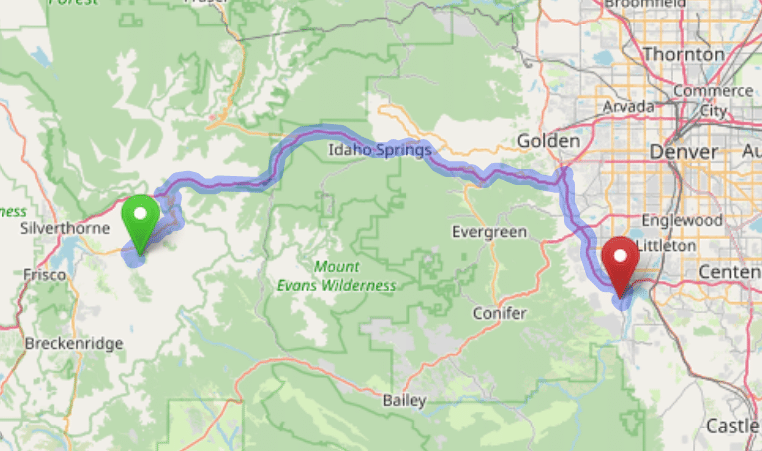 map navigation directions from Four Square Mile to Gallus Detox Littleton CO