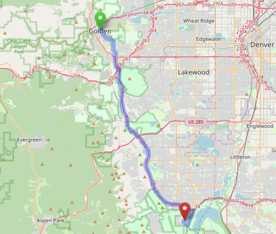 map navigation directions from Golden to Gallus Detox Littleton CO