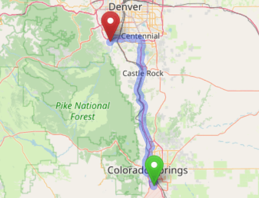 map navigation directions from Fort Carson to Gallus Detox Littleton CO