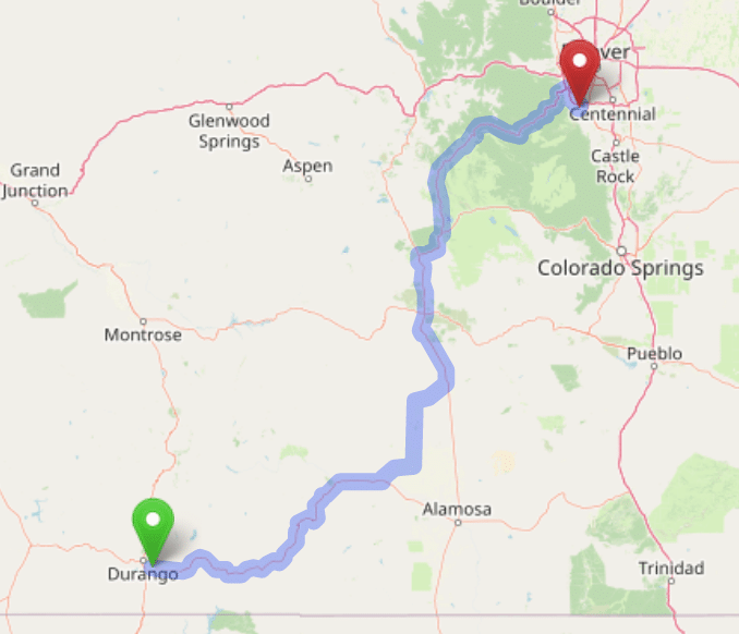 map navigation directions from Durango to Gallus Detox Littleton CO