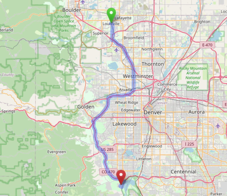 map navigation directions from Louisville to Gallus Detox Littleton CO