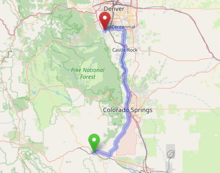 map navigation directions from Cañon City to Gallus Detox Littleton CO