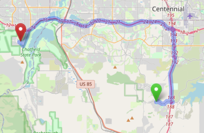 map navigation directions from Castle Pines to Gallus Detox Littleton CO