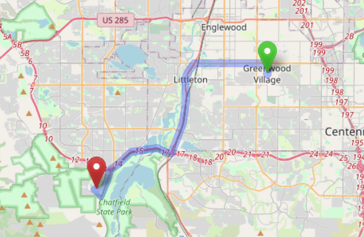 map navigation directions from Greenwood Village to Gallus Detox Littleton CO