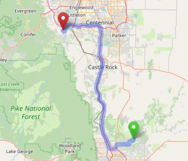 map navigation directions from Black Forest to Gallus Detox Littleton CO