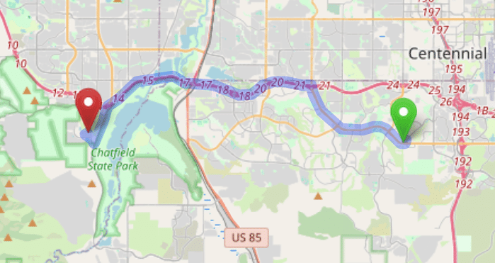map navigation directions from Lone Tree to Gallus Detox Littleton CO