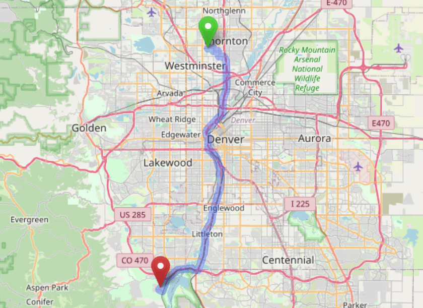 map navigation directions from Federal Heights to Gallus Detox Littleton CO