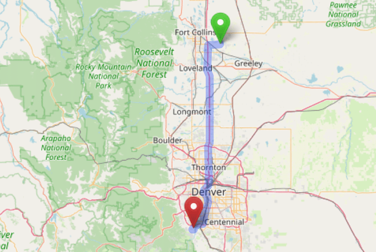 map navigation directions from Severance to Gallus Detox Littleton CO