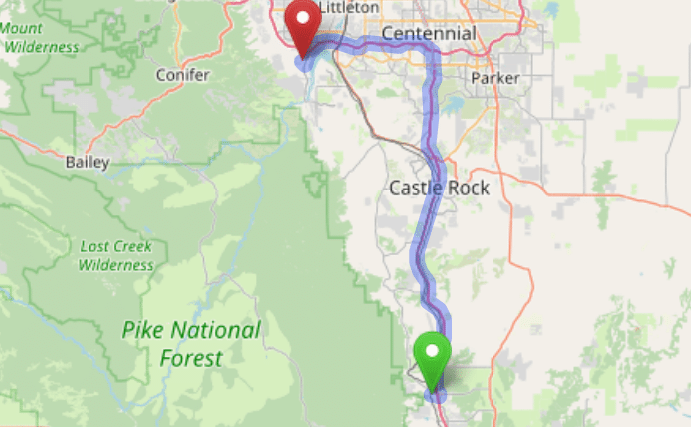 map navigation directions from Monument to Gallus Detox Littleton CO