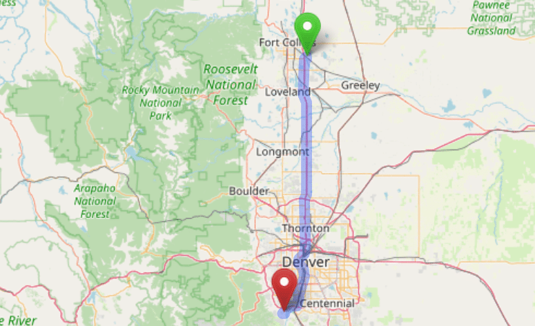 map navigation directions from Timnath to Gallus Detox Littleton CO