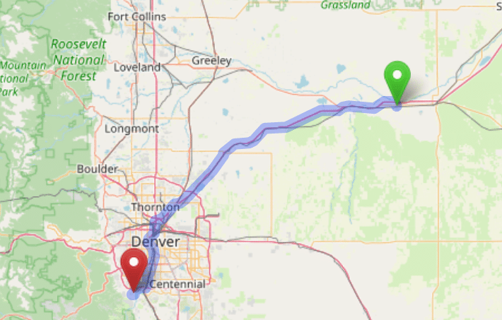map navigation directions from Fort Morgan to Gallus Detox Littleton CO