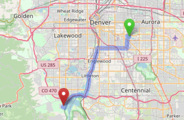 map navigation directions from Fairmount to Gallus Detox Littleton CO
