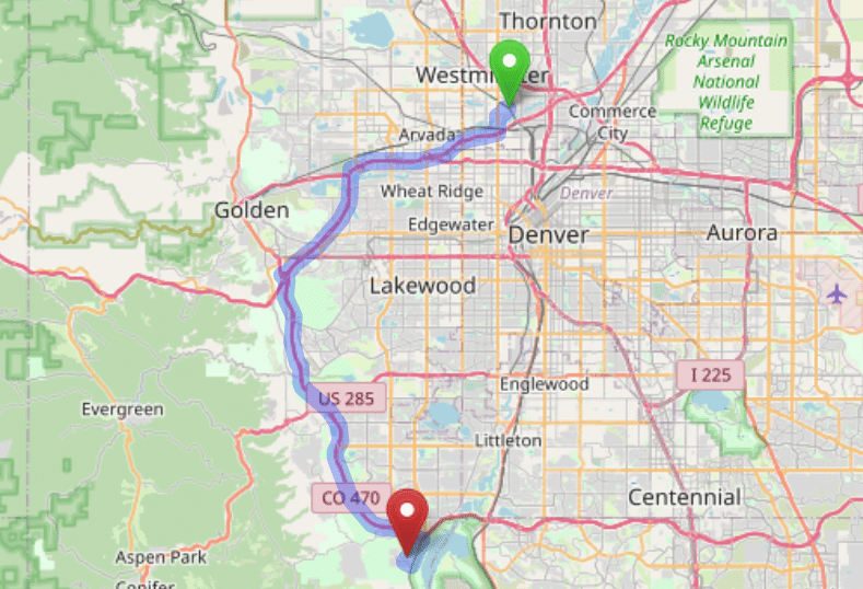map navigation directions from Berkley to Gallus Detox Littleton CO
