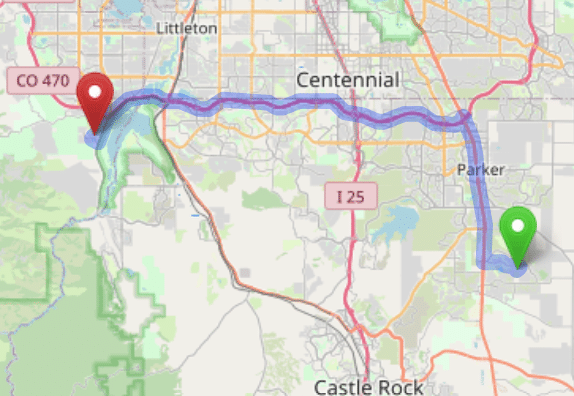 map navigation directions from The Pinery to Gallus Detox Littleton CO