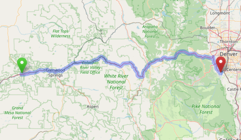 map navigation directions from Rifle to Gallus Detox Littleton CO