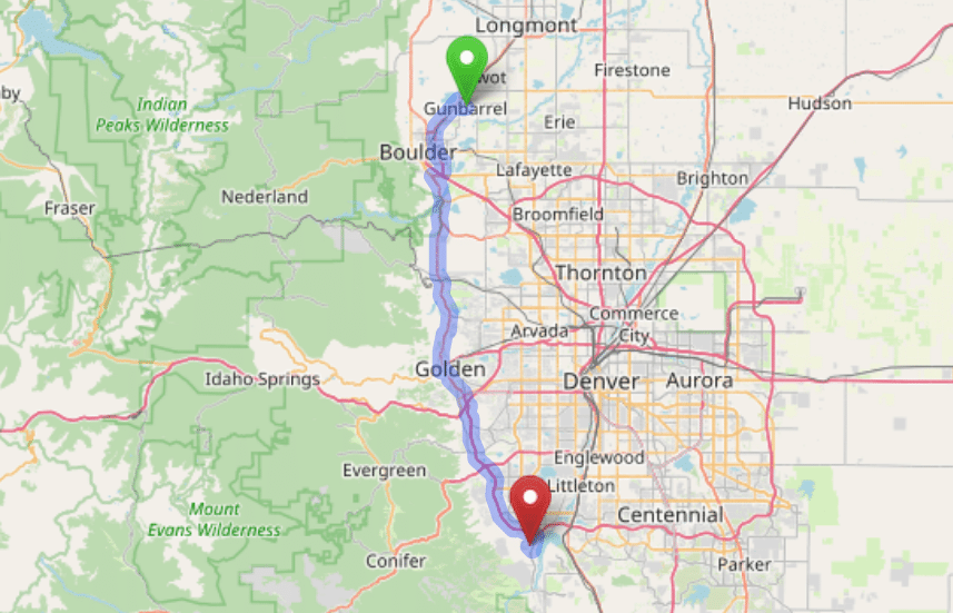map navigation directions from Gunbarrel to Gallus Detox Littleton CO