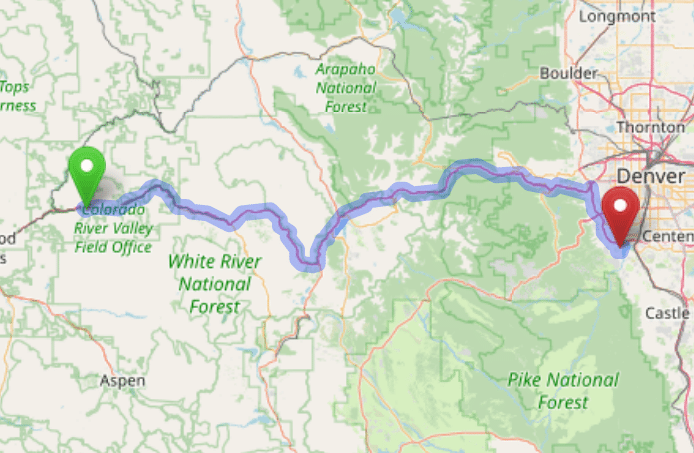 map navigation directions from Gypsum to Gallus Detox Littleton CO