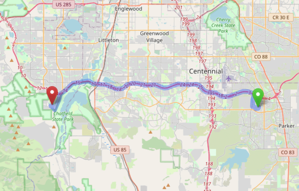 map navigation directions from Stonegate to Gallus Detox Littleton CO