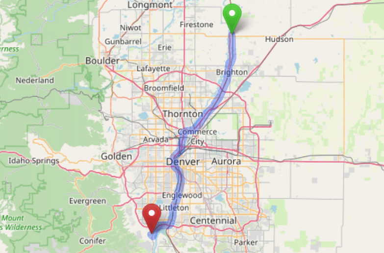map navigation directions from Fort Lupton to Gallus Detox Littleton CO