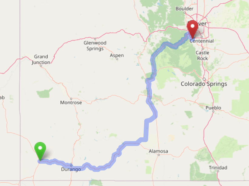 map navigation directions from Cortez to Gallus Detox Littleton CO
