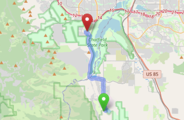 map navigation directions from Roxborough Park to Gallus Detox Littleton CO