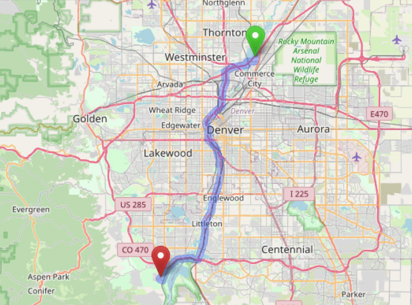 map navigation directions from Derby to Gallus Detox Littleton CO