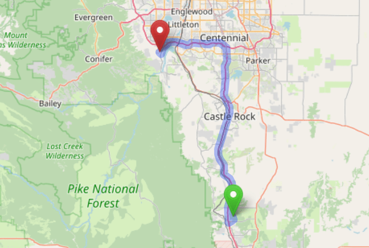 map navigation directions from Woodmoor to Gallus Detox Littleton CO
