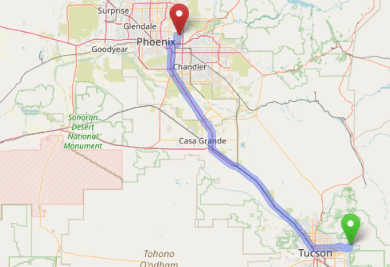map navigation directions from Tanque Verde AZ to Gallus Detox Scottsdale