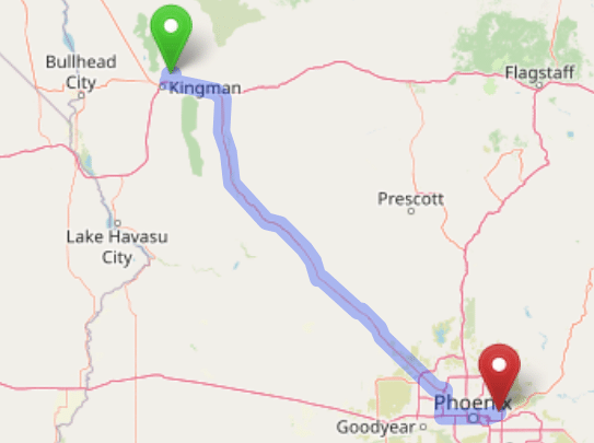 map navigation directions from New Kingman-Butler AZ to Gallus Detox Scottsdale