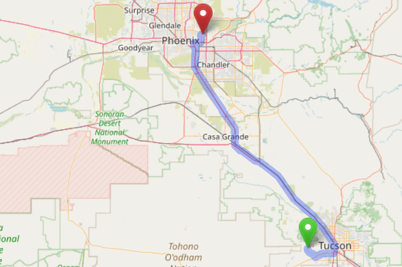 map navigation directions from Tucson Estates AZ to Gallus Detox Scottsdale