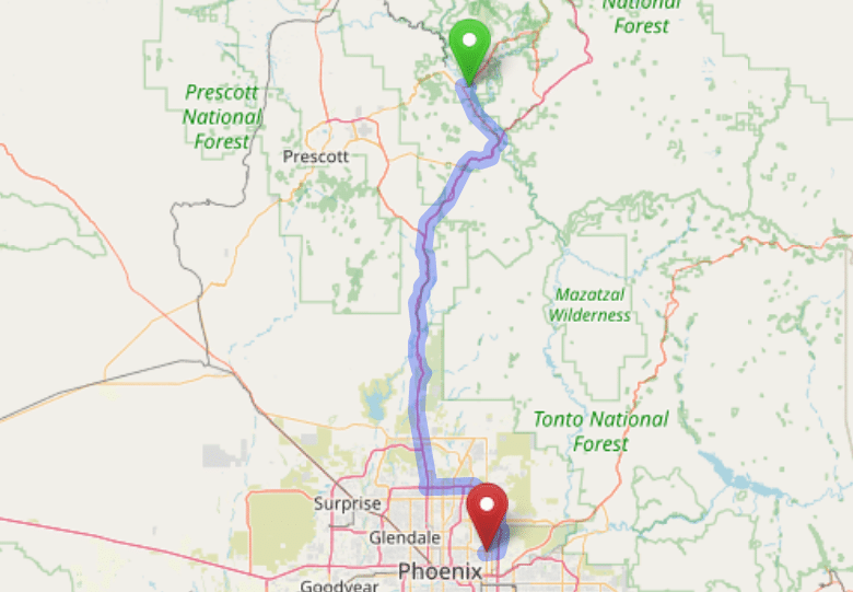 map navigation directions from Verde Village AZ to Gallus Detox Scottsdale