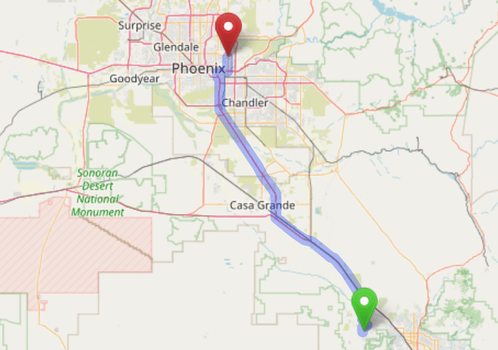 map navigation directions from Picture Rocks AZ to Gallus Detox Scottsdale