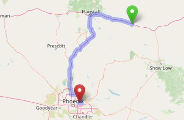 map navigation directions from Winslow AZ to Gallus Detox Scottsdale