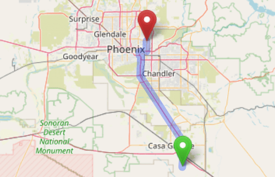 map navigation directions from Arizona City AZ to Gallus Detox Scottsdale