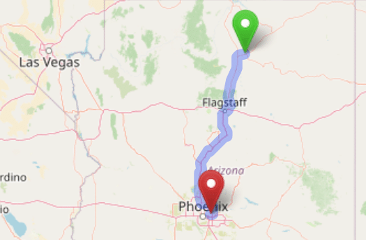 map navigation directions from Tuba City AZ to Gallus Detox Scottsdale