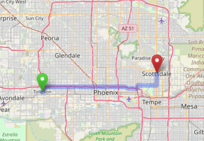 map navigation directions from Tolleson AZ to Gallus Detox Scottsdale