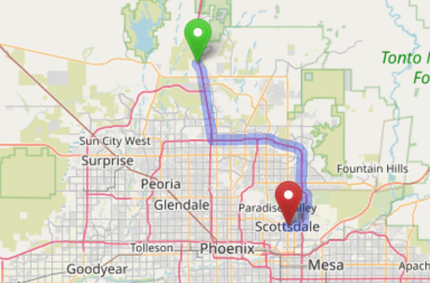map navigation directions from Globe AZ to Gallus Detox Scottsdale