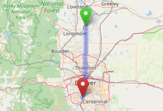 map navigation directions from Mead to Gallus Detox Littleton CO