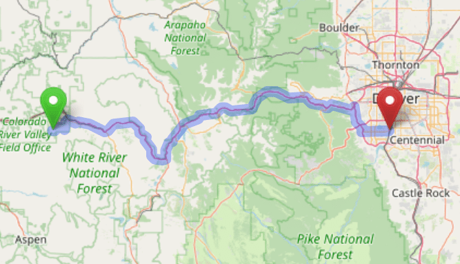 map navigation directions from Eagle to Gallus Detox Littleton CO