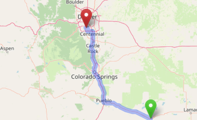 map navigation directions from La Junta to Gallus Detox Littleton CO