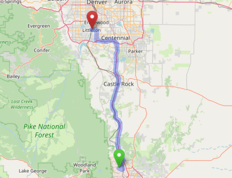 map navigation directions from Air Force Academy to Gallus Detox Littleton CO