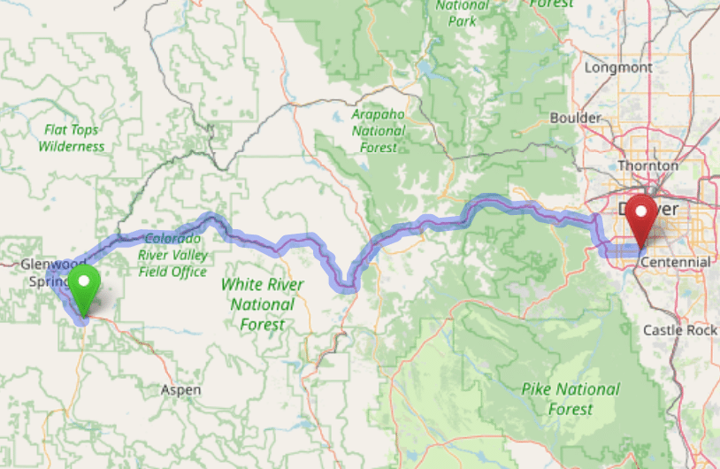 map navigation directions from Carbondale to Gallus Detox Littleton CO