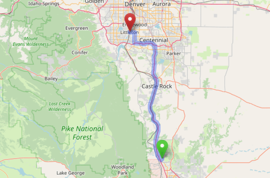 map navigation directions from Gleneagle to Gallus Detox Littleton CO
