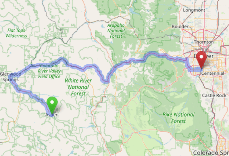 map navigation directions from Aspen to Gallus Detox Littleton CO